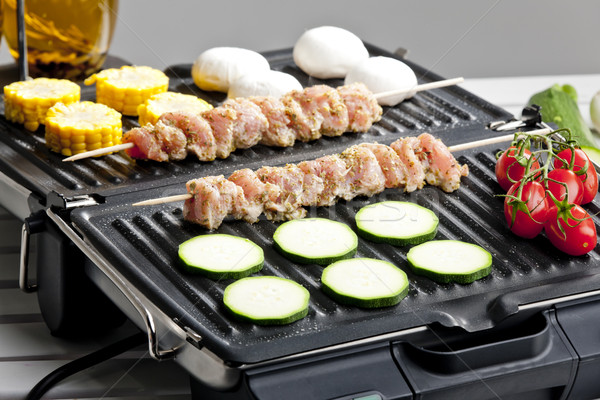 Stockfoto: Vlees · groenten · elektrische · grill · champignon · barbecue