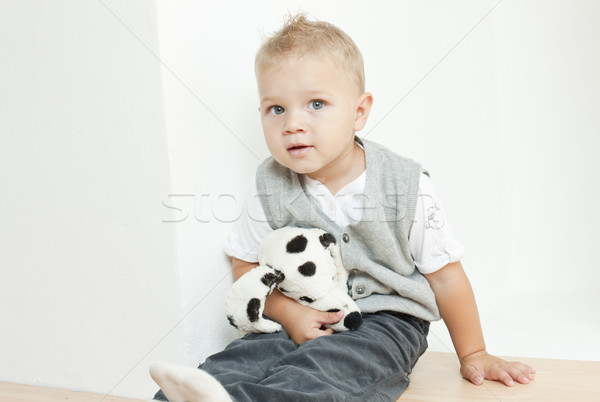 sitting toddler with a toy Stock photo © phbcz