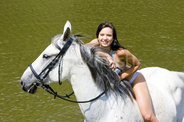 Lovas lovaglás víz nő ló bikini Stock fotó © phbcz