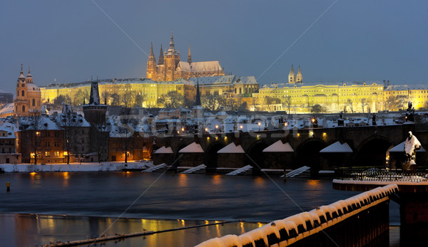 Hradcany with Charles bridge in winter, Prague, Czech Republic Stock photo © phbcz