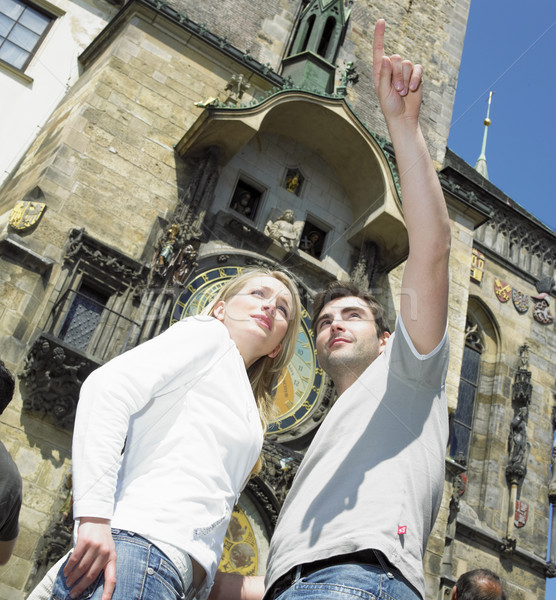 couple in Prague, Horloge, Old Town Hall, Czech Republic Stock photo © phbcz