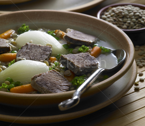 beef soup with vegetables and lentils Stock photo © phbcz