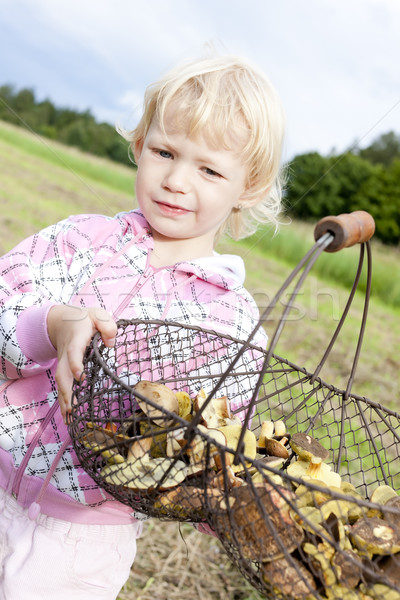 portrait of little girl with basket of mushrooms Stock photo © phbcz