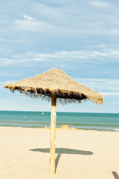 sunshade on the beach in Narbonne Plage, Languedoc-Roussillon, F Stock photo © phbcz