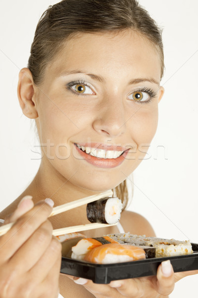 portrait of woman with sushi Stock photo © phbcz