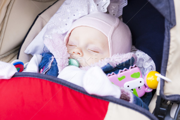 portrait of sleeping baby girl in pram Stock photo © phbcz