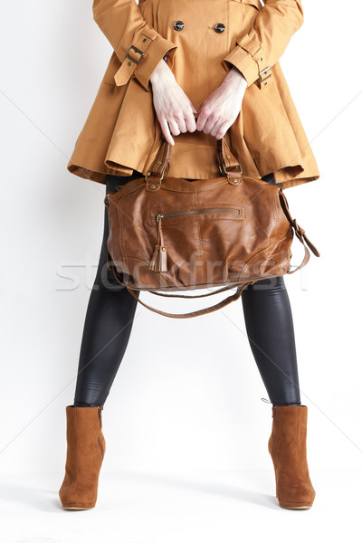 detail of standing woman wearing coat and fashionable brown shoe Stock photo © phbcz