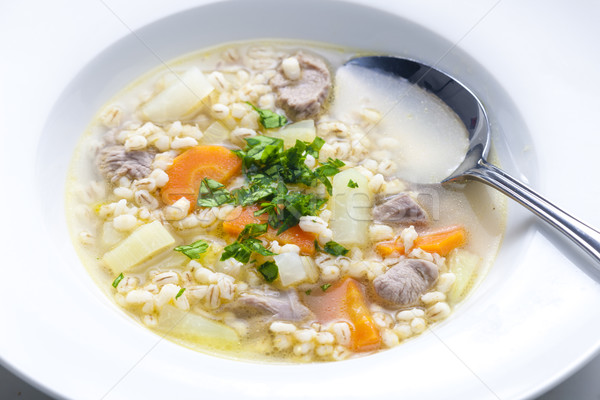 Scottish soup of mutton meat with kohlrabi and barley Stock photo © phbcz