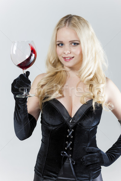 Portrait jeune femme verre vin rouge femme noir [[stock_photo]] © phbcz