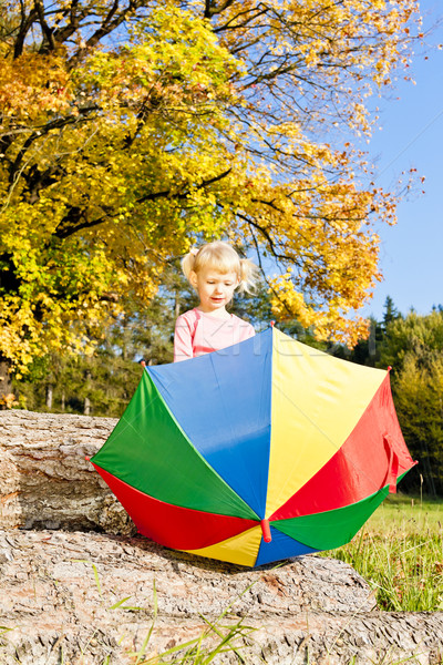 little girl with umbrella in autumnal nature Stock photo © phbcz