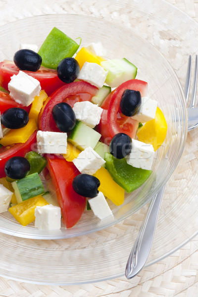 Grieks salade voedsel kaas groenten olijfolie Stockfoto © phbcz