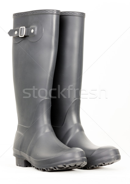 Grau Gummistiefel Schuhe Stil Schutz Paar Stock foto © phbcz