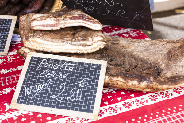 pancetta, market in Nyons, Rhone-Alpes, France Stock photo © phbcz