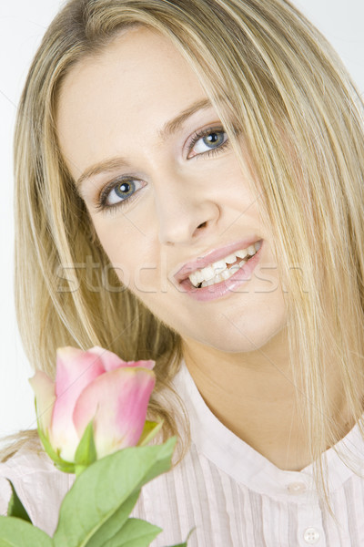 Сток-фото: портрет · женщину · закрывается · цветок · цветы · роз