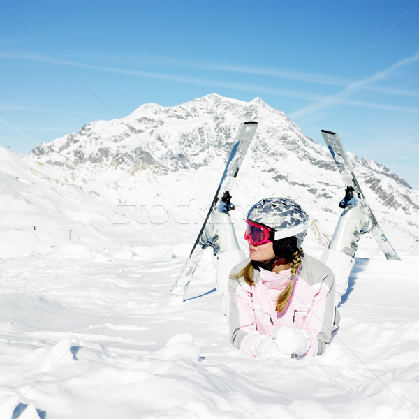 Nő síelő Alpok hegyek Franciaország sport Stock fotó © phbcz