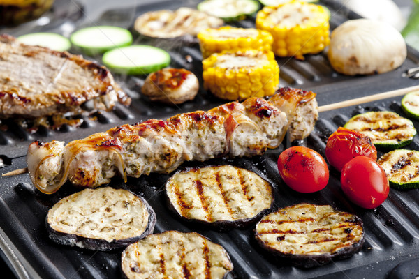 Stockfoto: Vlees · groenten · elektrische · grill · mais