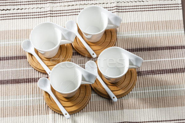 Kahve fincanları yer kahve içmek kaşık nesne Stok fotoğraf © phbcz