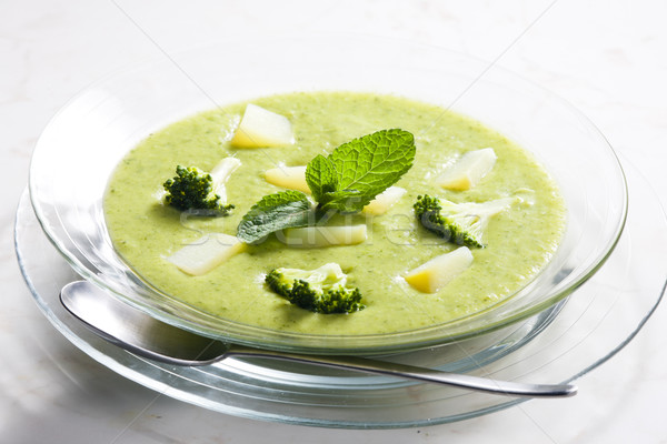 Aardappel broccoli soep plaat groenten Stockfoto © phbcz