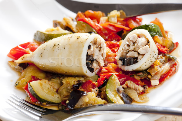 Sepia Türkei Fleisch Eintopf Gemüse Essen Stock foto © phbcz