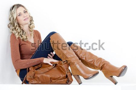 Sitzung Frau tragen Mode braun Stiefel Stock foto © phbcz