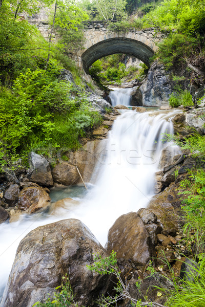 [[stock_photo]]: Cascade · Italie · arbre · pont · architecture · automne