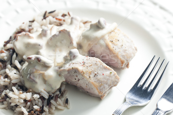 pork tenderloin with mushrooms and creamy sauce Stock photo © phbcz
