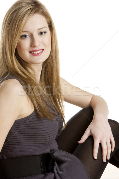 ストックフォト: 肖像 · 座って · 若い女性 · 着用 · ドレス · 女性