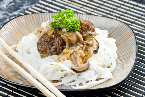 minced meat balls with mushrooms the Asian Stock photo © phbcz
