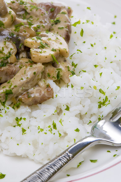 noodles of pork meat with champignons Stock photo © phbcz