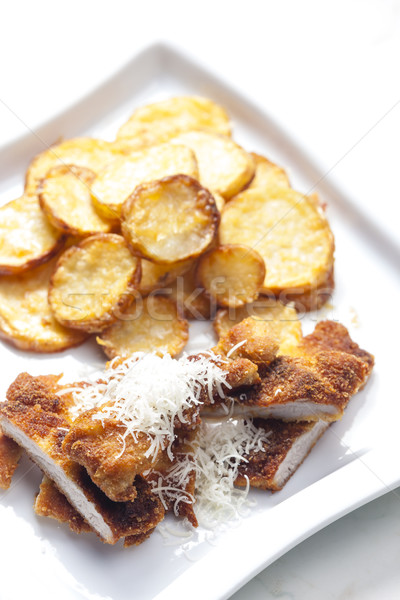 Foto stock: Frito · parmesano · cerdo · filete · patatas · queso