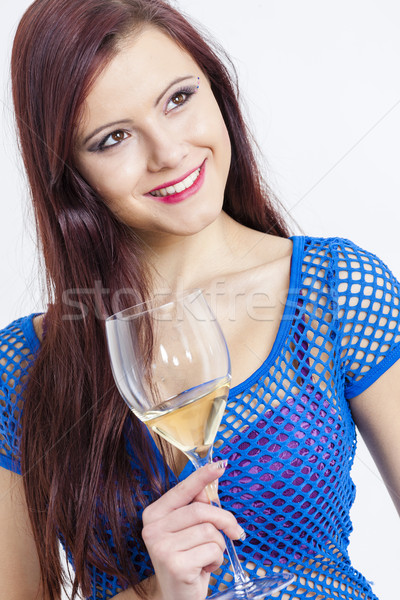 Foto stock: Retrato · vidrio · vino · blanco · mujer · jóvenes