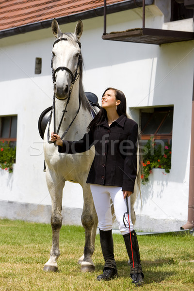 Paard vrouw jonge paarden alleen Stockfoto © phbcz
