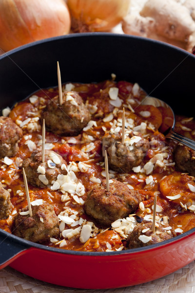 minced meat balls in Moroccan sauce Stock photo © phbcz