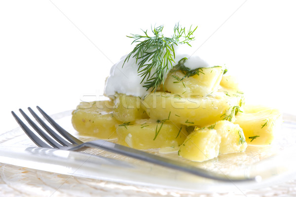 Salada de batatas comida saúde garfo salada legumes Foto stock © phbcz