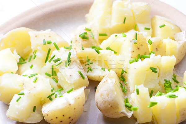 boiled unpeeled potatoes with chives Stock photo © phbcz