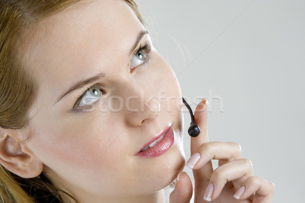 Portret femeie mână telefon muncă microfon Imagine de stoc © phbcz