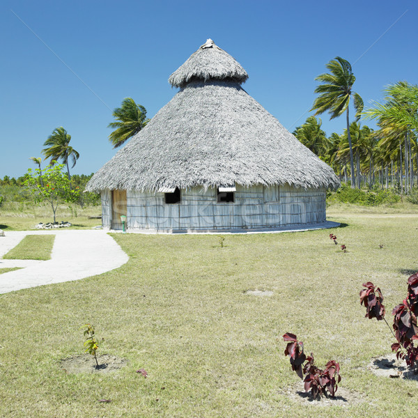 demonstration of aboriginal hut, Bahia de Bariay, Holguin Provin Stock photo © phbcz