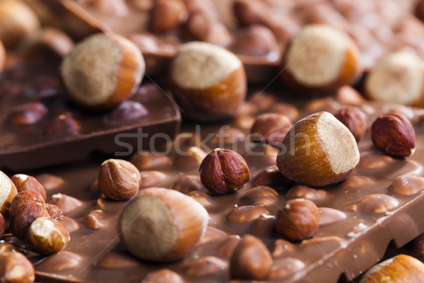 chocolate bars with hazelnuts Stock photo © phbcz