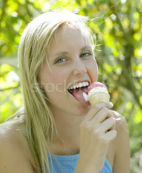Nő fagylalt nyár fiatal egyedül fiatalság Stock fotó © phbcz
