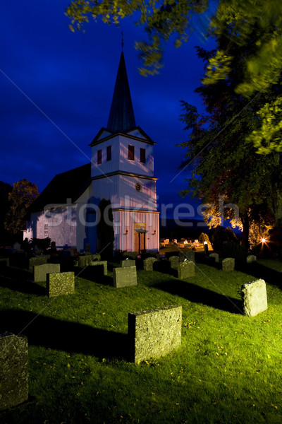 Kirche Norwegen Gebäude Reise Lichter dunkel Stock foto © phbcz