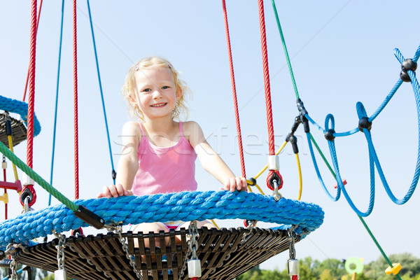 Foto stock: Little · girl · recreio · verão · relaxar · criança · selva