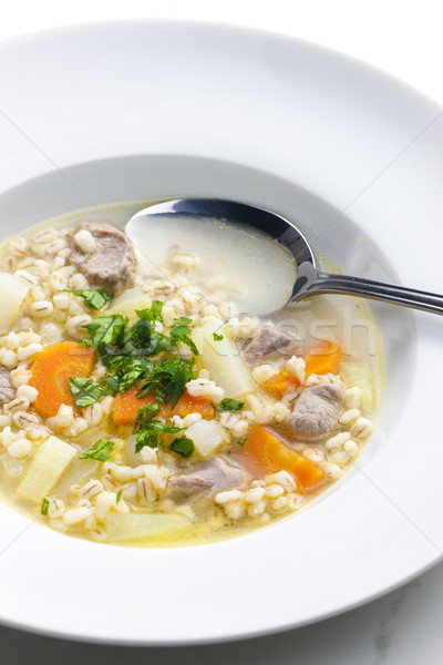 Suppe Hammel Fleisch Gerste Gemüse Karotte Stock foto © phbcz