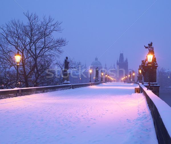 моста зима Прага Чешская республика здании свет Сток-фото © phbcz