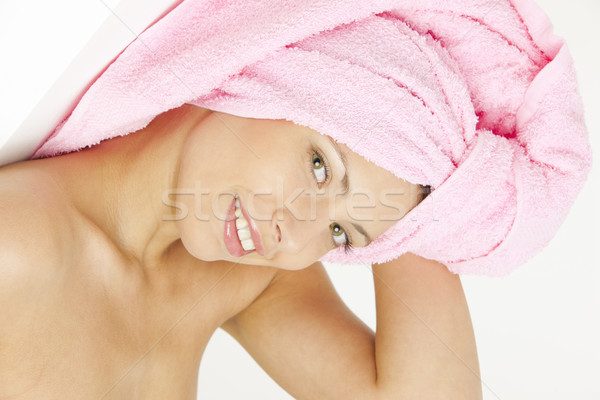 Foto stock: Retrato · mulher · jovem · turbante · mulher · mão