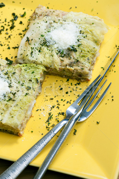 Stock photo: savoy cabbage lasagne with smoked meat