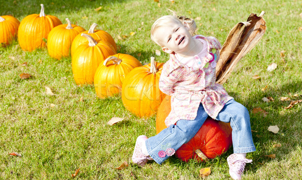 little girl with pumpkins Stock photo © phbcz