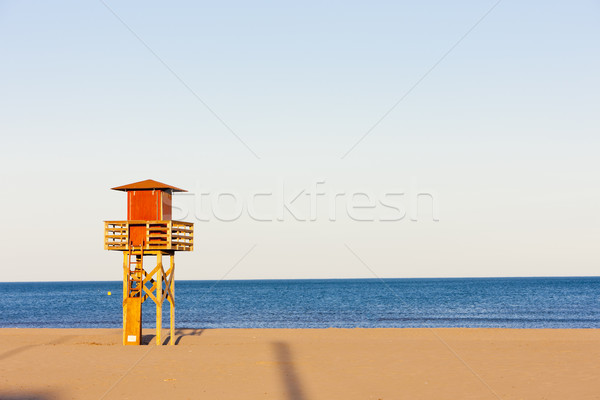 Badmeester cabine strand zee reizen Europa Stockfoto © phbcz