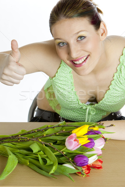 Stock fotó: Portré · fiatal · nő · tulipánok · nő · virág · virágok