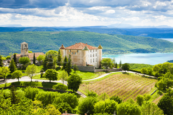 chateau and church in Aiguines and St Croix Lake at background,  Stock photo © phbcz