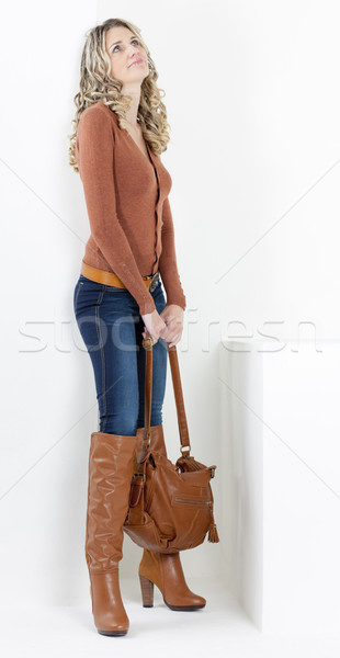 Stehen Frau tragen Mode braun Stiefel Stock foto © phbcz